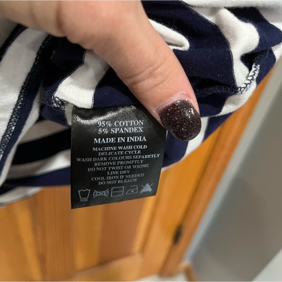 Navy blue & white striped bell short sleeve top- size L - Picture 6 of 7